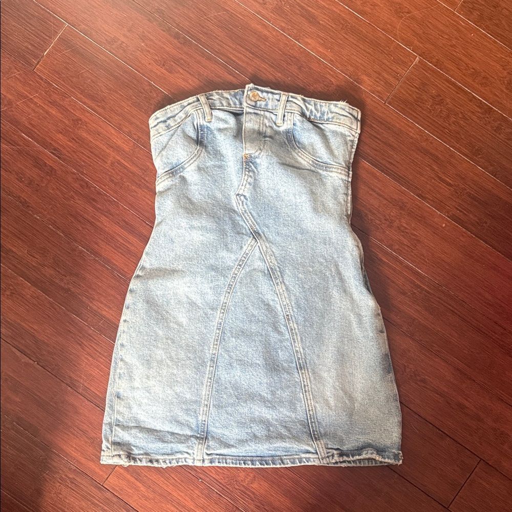 Light Blue Denim Strapless Dress Size Small LIKE NEW - Cute Jean Mini Dress